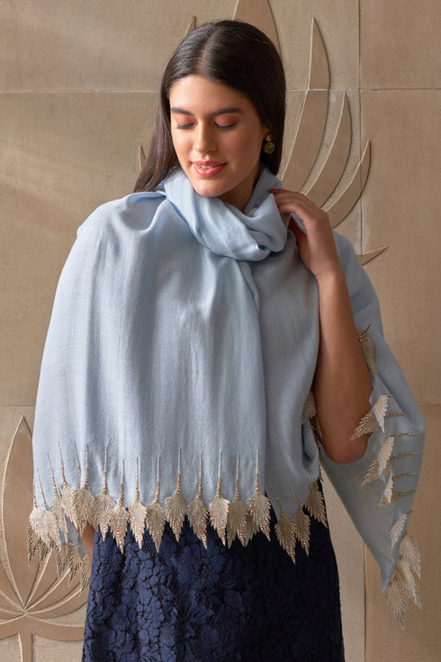 Leafy Sparkle Wool Silk Stole